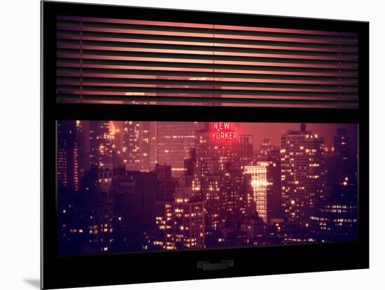 Window View with Venetian Blinds: Manhattan on a Pink Foggy Night with the New Yorker Hotel-Philippe Hugonnard-Mounted Photographic Print