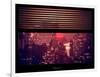 Window View with Venetian Blinds: Manhattan on a Pink Foggy Night with the New Yorker Hotel-Philippe Hugonnard-Framed Photographic Print