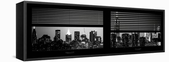 Window View with Venetian Blinds: Manhattan Skyline by Night with the Empire State Building-Philippe Hugonnard-Framed Stretched Canvas