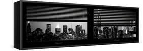 Window View with Venetian Blinds: Manhattan Skyline by Night with the Empire State Building-Philippe Hugonnard-Framed Stretched Canvas