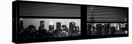 Window View with Venetian Blinds: Manhattan Skyline by Night with the Empire State Building-Philippe Hugonnard-Stretched Canvas