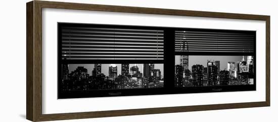 Window View with Venetian Blinds: Manhattan Skyline by Night with the Empire State Building-Philippe Hugonnard-Framed Photographic Print