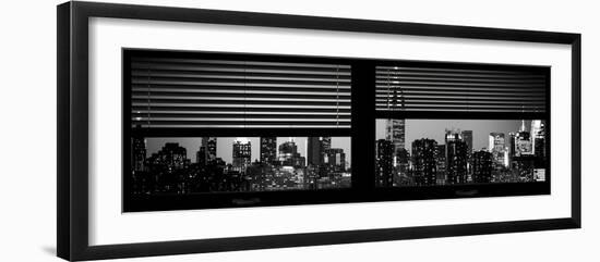 Window View with Venetian Blinds: Manhattan Skyline by Night with the Empire State Building-Philippe Hugonnard-Framed Photographic Print