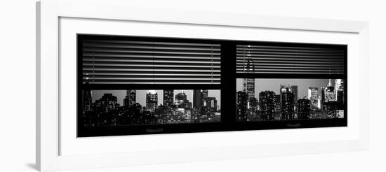Window View with Venetian Blinds: Manhattan Skyline by Night with the Empire State Building-Philippe Hugonnard-Framed Photographic Print