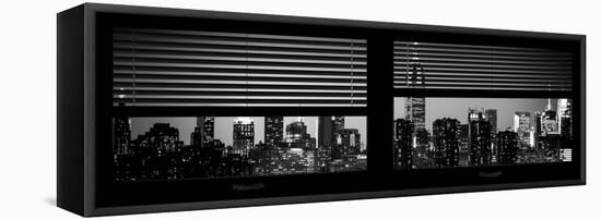 Window View with Venetian Blinds: Manhattan Skyline by Night with the Empire State Building-Philippe Hugonnard-Framed Stretched Canvas