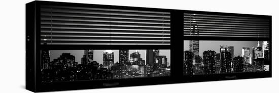 Window View with Venetian Blinds: Manhattan Skyline by Night with the Empire State Building-Philippe Hugonnard-Stretched Canvas