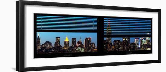 Window View with Venetian Blinds: Manhattan Skyline by Nightfall with the Empire State Building-Philippe Hugonnard-Framed Photographic Print