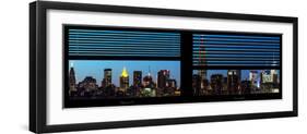 Window View with Venetian Blinds: Manhattan Skyline by Nightfall with the Empire State Building-Philippe Hugonnard-Framed Photographic Print