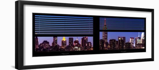 Window View with Venetian Blinds: Manhattan Skyline by Nightfall with the Empire State Building-Philippe Hugonnard-Framed Photographic Print