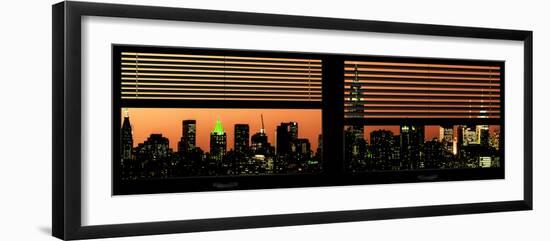 Window View with Venetian Blinds: Manhattan Skyline by Nightfall with the Empire State Building-Philippe Hugonnard-Framed Photographic Print