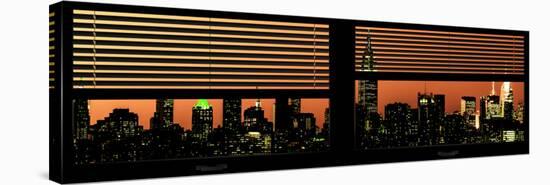 Window View with Venetian Blinds: Manhattan Skyline by Nightfall with the Empire State Building-Philippe Hugonnard-Stretched Canvas