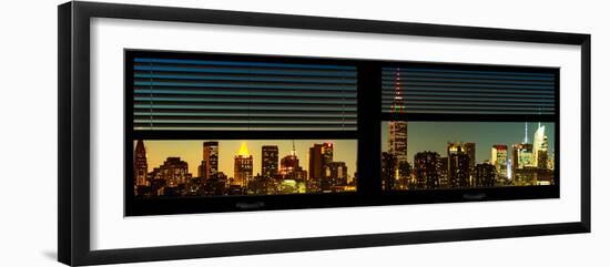 Window View with Venetian Blinds: Manhattan Skyline by Nightfall with the Empire State Building-Philippe Hugonnard-Framed Photographic Print