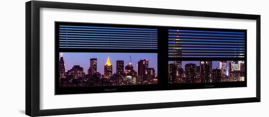 Window View with Venetian Blinds: Manhattan Skyline by Nightfall with the Empire State Building-Philippe Hugonnard-Framed Photographic Print