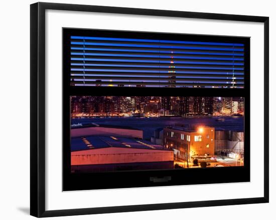 Window View with Venetian Blinds: Manhattan Skyline by Nightfall with the Empire State Building-Philippe Hugonnard-Framed Photographic Print