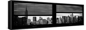 Window View with Venetian Blinds: Manhattan Skylinewith Empire State Building and Chrysler Building-Philippe Hugonnard-Framed Stretched Canvas