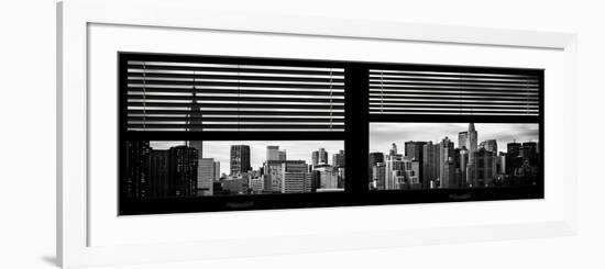 Window View with Venetian Blinds: Manhattan Skylinewith Empire State Building and Chrysler Building-Philippe Hugonnard-Framed Photographic Print