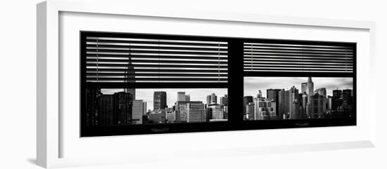 Window View with Venetian Blinds: Manhattan Skylinewith Empire State Building and Chrysler Building-Philippe Hugonnard-Framed Photographic Print