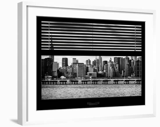 Window View with Venetian Blinds: Manhattan Skylinewith Empire State Building and Chrysler Building-Philippe Hugonnard-Framed Photographic Print