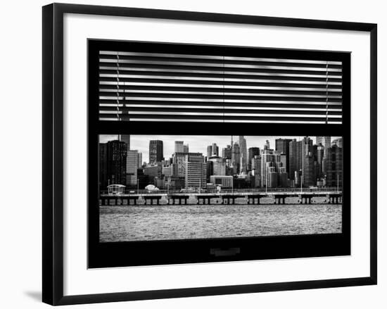Window View with Venetian Blinds: Manhattan Skylinewith Empire State Building and Chrysler Building-Philippe Hugonnard-Framed Photographic Print