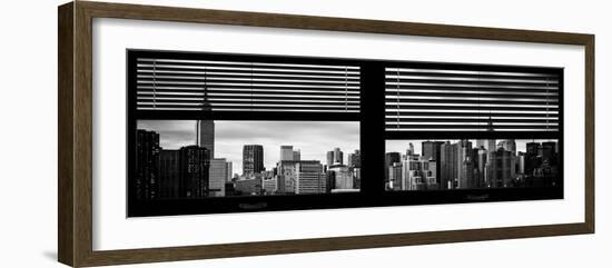 Window View with Venetian Blinds: Manhattan Skylinewith Empire State Building and Chrysler Building-Philippe Hugonnard-Framed Photographic Print