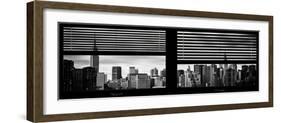 Window View with Venetian Blinds: Manhattan Skylinewith Empire State Building and Chrysler Building-Philippe Hugonnard-Framed Photographic Print