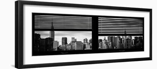 Window View with Venetian Blinds: Manhattan Skylinewith Empire State Building and Chrysler Building-Philippe Hugonnard-Framed Photographic Print