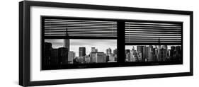 Window View with Venetian Blinds: Manhattan Skylinewith Empire State Building and Chrysler Building-Philippe Hugonnard-Framed Photographic Print