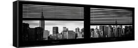 Window View with Venetian Blinds: Manhattan Skylinewith Empire State Building and Chrysler Building-Philippe Hugonnard-Framed Stretched Canvas