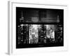 Window View with Venetian Blinds: Manhattan Skyscrapers and Times Square by Night - NYC-Philippe Hugonnard-Framed Photographic Print