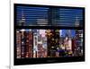 Window View with Venetian Blinds: Manhattan Skyscrapers and Times Square by Night - NYC-Philippe Hugonnard-Framed Photographic Print