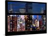 Window View with Venetian Blinds: Manhattan Skyscrapers and Times Square by Night - NYC-Philippe Hugonnard-Stretched Canvas