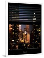 Window View with Venetian Blinds: Manhattan Skyscrapers and Times Square by Night-Philippe Hugonnard-Framed Photographic Print