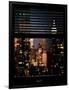 Window View with Venetian Blinds: Manhattan Skyscrapers and Times Square by Night-Philippe Hugonnard-Framed Photographic Print