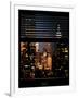 Window View with Venetian Blinds: Manhattan Skyscrapers and Times Square by Night-Philippe Hugonnard-Framed Photographic Print