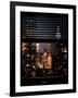 Window View with Venetian Blinds: Manhattan Skyscrapers and Times Square by Night-Philippe Hugonnard-Framed Photographic Print