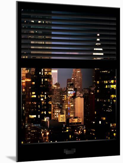 Window View with Venetian Blinds: Manhattan Skyscrapers and Times Square by Night-Philippe Hugonnard-Mounted Photographic Print