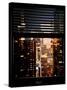 Window View with Venetian Blinds: Manhattan Skyscrapers and Times Square by Night-Philippe Hugonnard-Stretched Canvas