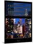 Window View with Venetian Blinds: Manhattan Skyscrapers and Times Square by Night-Philippe Hugonnard-Mounted Photographic Print