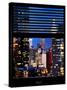 Window View with Venetian Blinds: Manhattan Skyscrapers and Times Square by Night-Philippe Hugonnard-Stretched Canvas