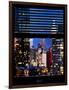 Window View with Venetian Blinds: Manhattan Skyscrapers and Times Square by Night-Philippe Hugonnard-Framed Photographic Print