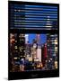 Window View with Venetian Blinds: Manhattan Skyscrapers and Times Square by Night-Philippe Hugonnard-Mounted Photographic Print