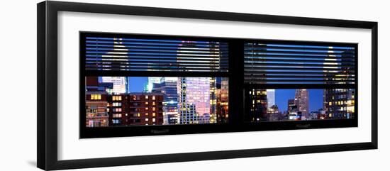 Window View with Venetian Blinds: Manhattan Skyscrapers and Times Square by Night-Philippe Hugonnard-Framed Premium Photographic Print