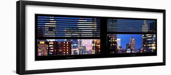 Window View with Venetian Blinds: Manhattan Skyscrapers and Times Square by Night-Philippe Hugonnard-Framed Photographic Print