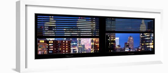 Window View with Venetian Blinds: Manhattan Skyscrapers and Times Square by Night-Philippe Hugonnard-Framed Photographic Print