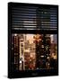 Window View with Venetian Blinds: Manhattan Skyscrapers and Times Square by Night-Philippe Hugonnard-Stretched Canvas