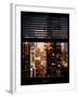 Window View with Venetian Blinds: Manhattan Skyscrapers and Times Square by Night-Philippe Hugonnard-Framed Photographic Print
