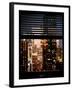 Window View with Venetian Blinds: Manhattan Skyscrapers and Times Square by Night-Philippe Hugonnard-Framed Photographic Print