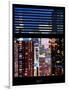 Window View with Venetian Blinds: Manhattan Skyscrapers and Times Square by Night-Philippe Hugonnard-Framed Photographic Print