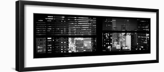 Window View with Venetian Blinds: Manhattan Skyscrapers and Times Square by Night-Philippe Hugonnard-Framed Photographic Print