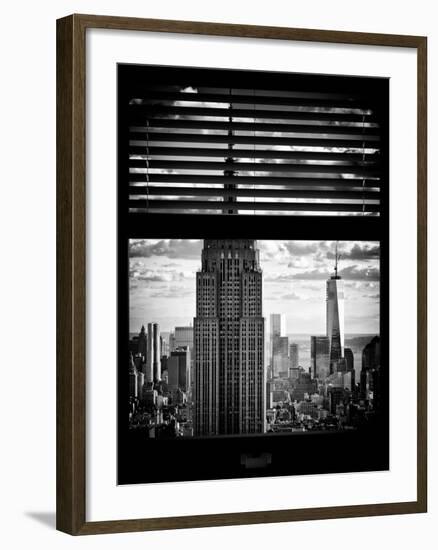 Window View with Venetian Blinds: Manhattan View with Empire State Building (1 WTC)-Philippe Hugonnard-Framed Photographic Print